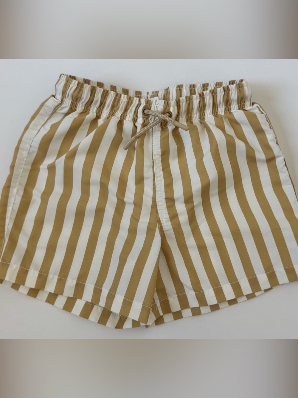 Zara Boys Striped Swim Trunks in Cream & Tan